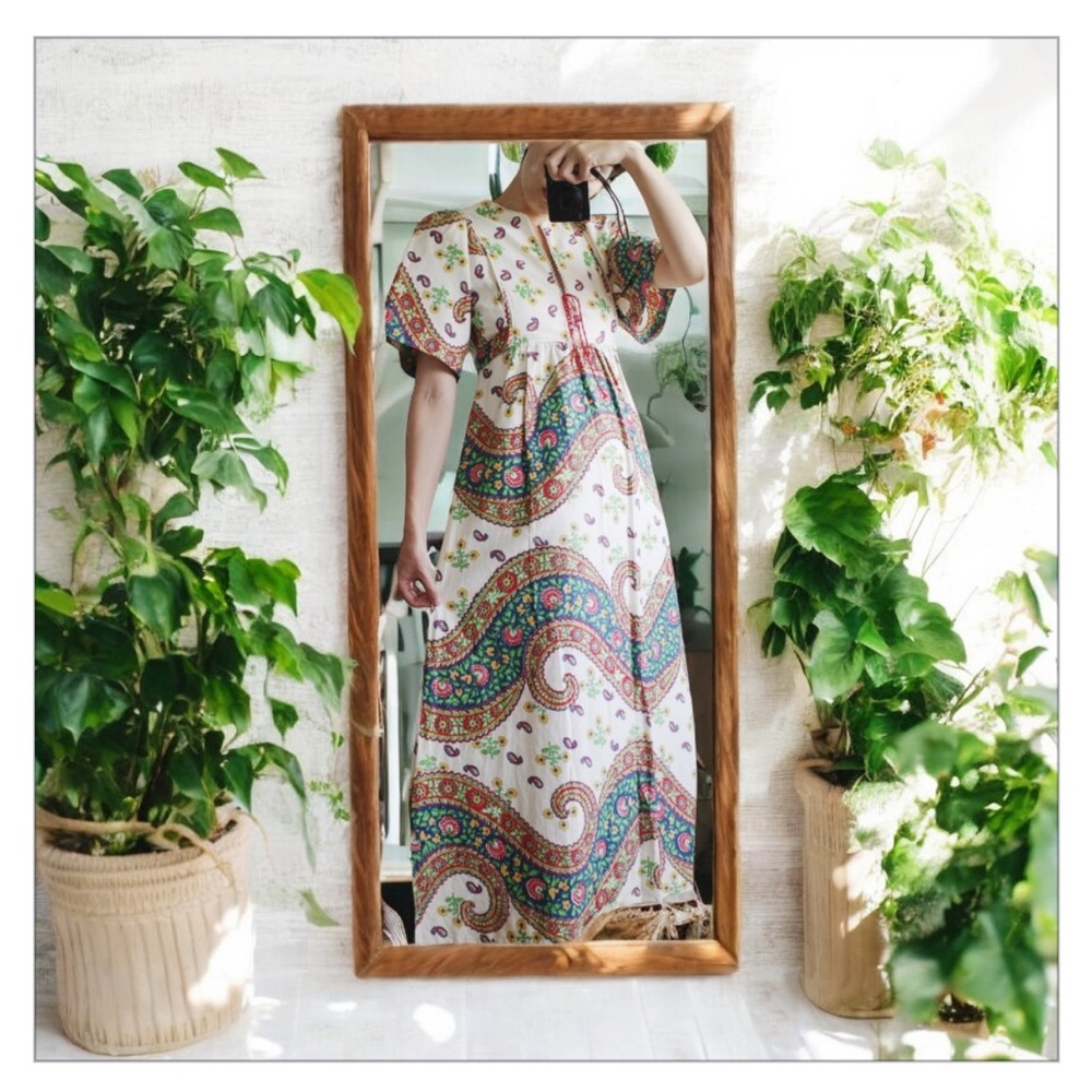 WOW-VTG CANDY JONES-Paisley Multicolor Maxi Dress-Hippie-Boho-Festival-EUC SzS-M